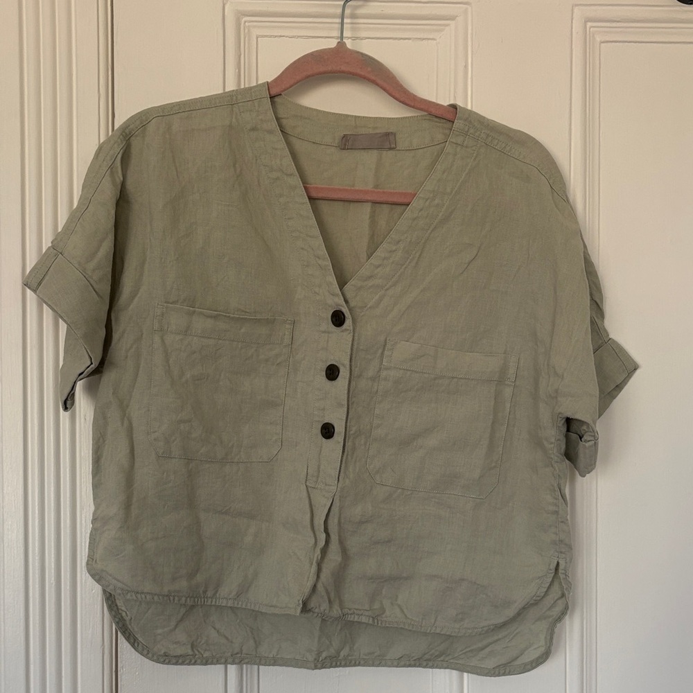 Everlane Olive Henley Linen Shirt